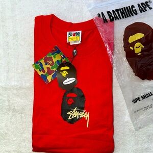 Stussy x A Bathing Ape Red Graphic Tee